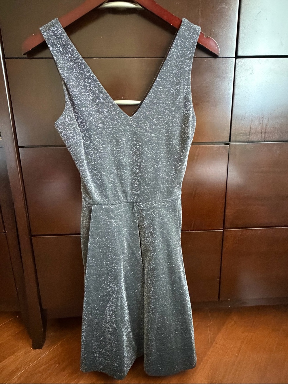 love...ady Silver Sparkle V-Neck Midi Dress